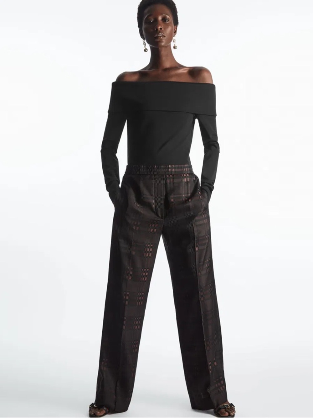 COS - Straight-leg Checked Jacquard Trousers - Brown / Black / Checked